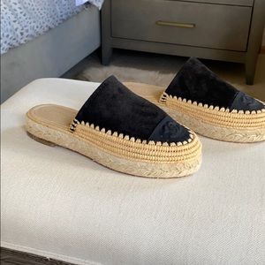 Chanel black suede slides
